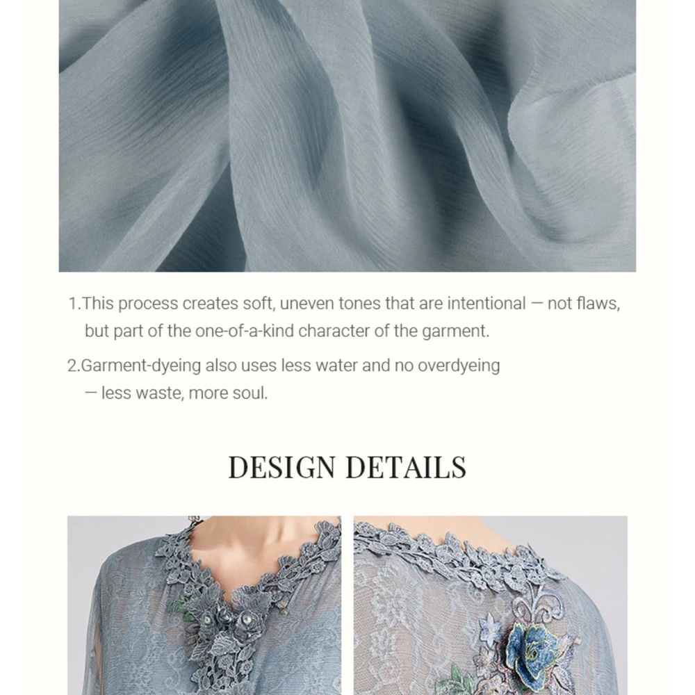 Rich Radi Q’s 3-D Floral Silk Skirt – Bluish Gray, Handcrafted Couture - Picture 8 of 9